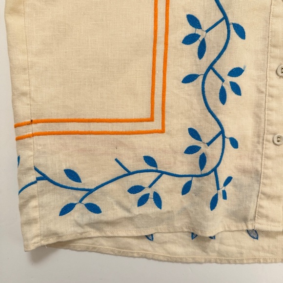 VRG Grl Blouse Sunsets Capri Linen Natural Button Down Collared Embroidered Sz 8 - Picture 16 of 16